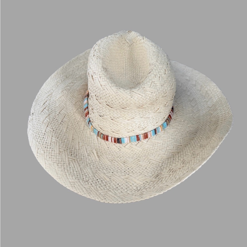 Natural Straw Wide-Brim Hat with Multicolor Accent Band